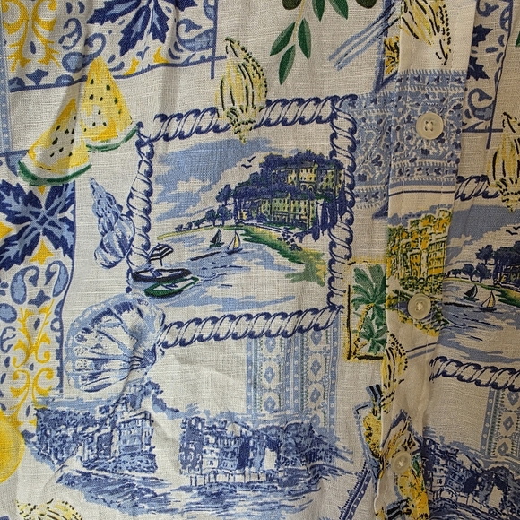 J Crew Linen Blend Coastal Patchwork Lemons Button Up Shirt XL Euro Summmer NWT - Picture 8 of 16